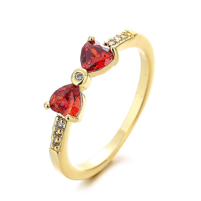 2026 Light Luxury Niche Electroplated Gold Full Diamond Inlaid Love Zircon Bow Ring Colored Treasure High-end Jewelry no. 6 красный