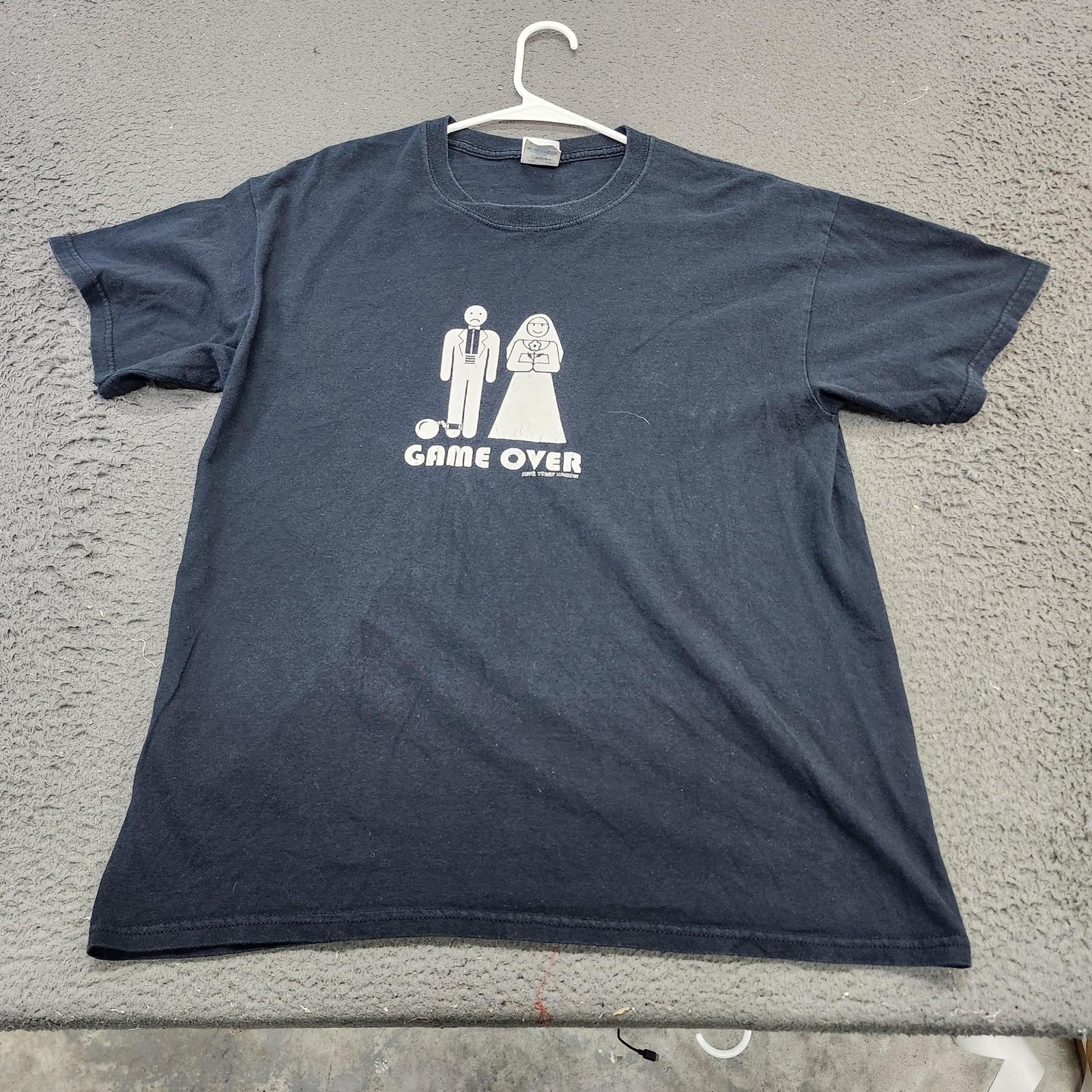 Game Over Wedding Shirt Mens Large Blue Graphic Tee Gildan Heavy Cotton Unisex T-Shirt XXXL