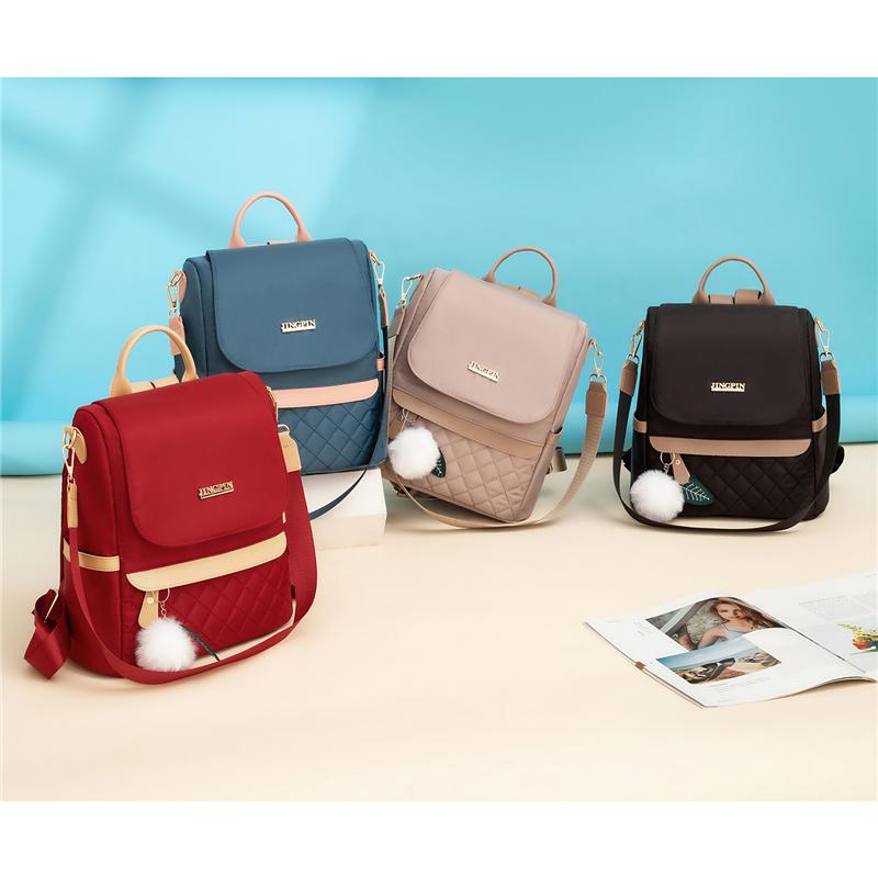 Lingge Backpack Women's Oxford Cloth Travel Backpack Large Capacity Multi-use Anti-theft Women's Bag