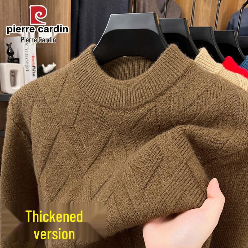 Pierre Cardin Men's Thickened Semi-High Collar Winter Knit Sweater
