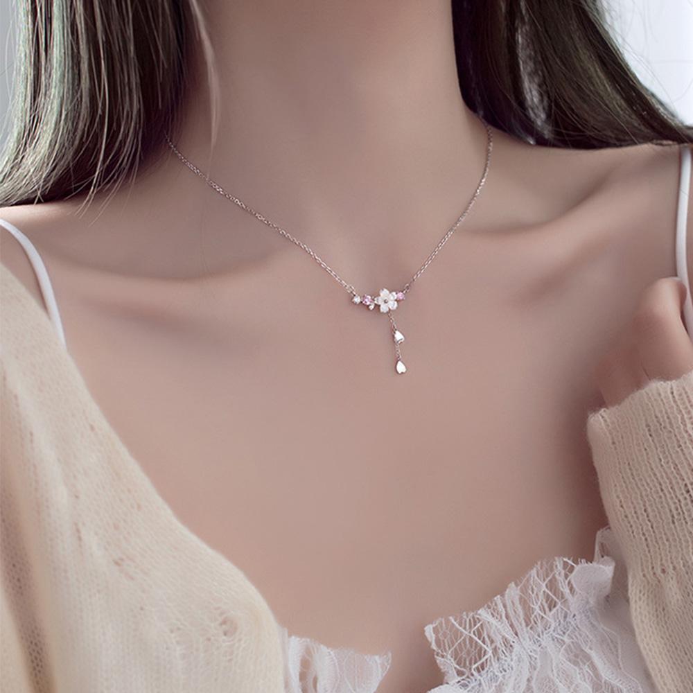 

Модное темпераментное сердце в виде ракушки, сладкое ожерелье, женские ювелирные изделия, цепочка на ключицу, ожерелье с цветком вишни