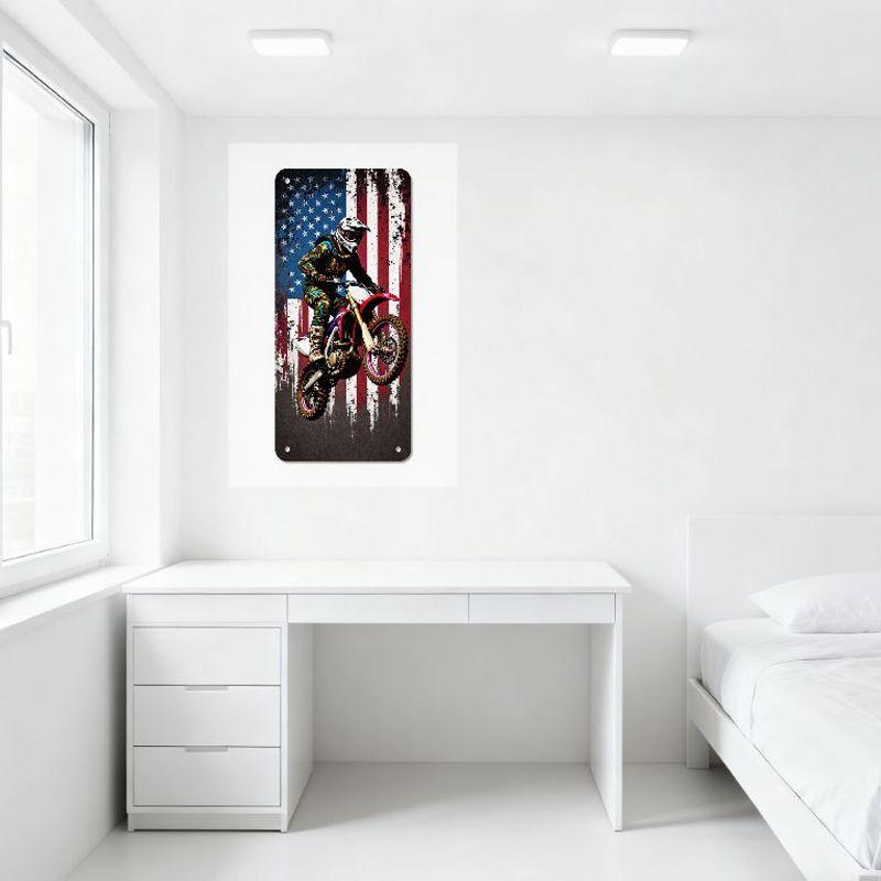 Vintage American Flag Distressed Motocross Rider Metal Tin Sign - Grungy Patriotic Motocross Art for Man Cave Home Decor Wall Pl