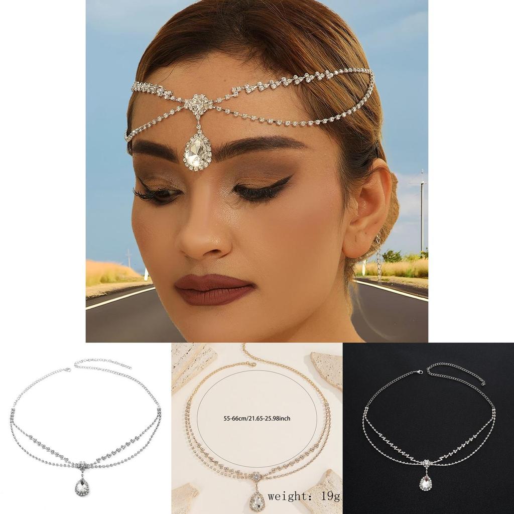 Elegant Rhinestone And Multi Layer Chain Design Silver Jewelry Headwear For Women