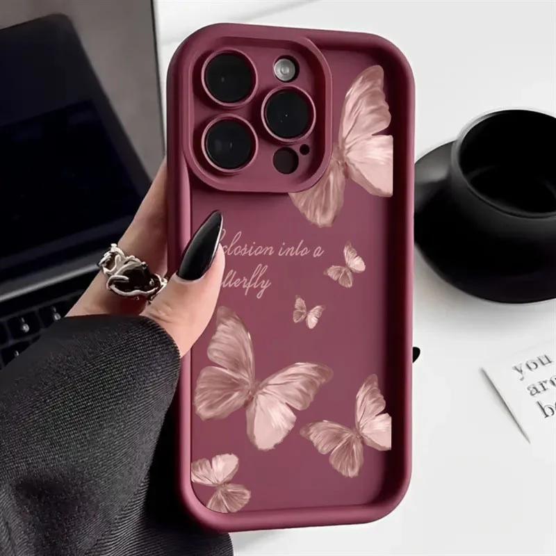 Pink Butterfly Soft Silicone Phone Case For IPhone 16 11 13 14 12 Mni 17 Pro Max 15 Plus 17 Air Shockproof Cover