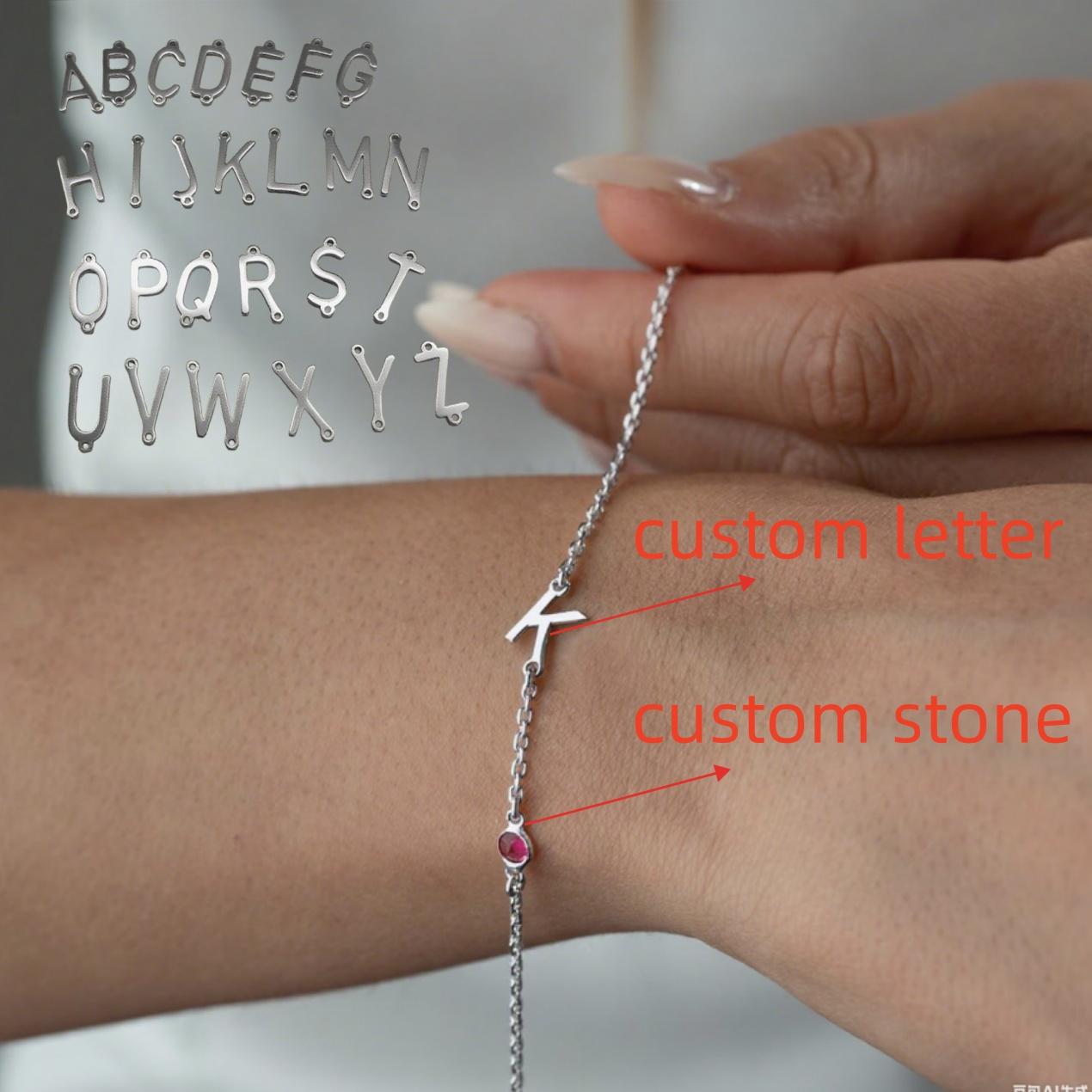 Initial Birthstone Bracelet Personalized Bracelet Letter Bracelet Birthstone Bracelet Minimalist Mothers day gift Jan. Stone11cm