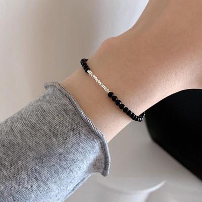 S925 Pure Silver Black Agate Broken Silver Bracelet