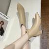 2024 New Korean Solid Pointed Short Boots with Thick Heels and Back Zipper for Tall and Slim Mid Heel Short Boots for Women