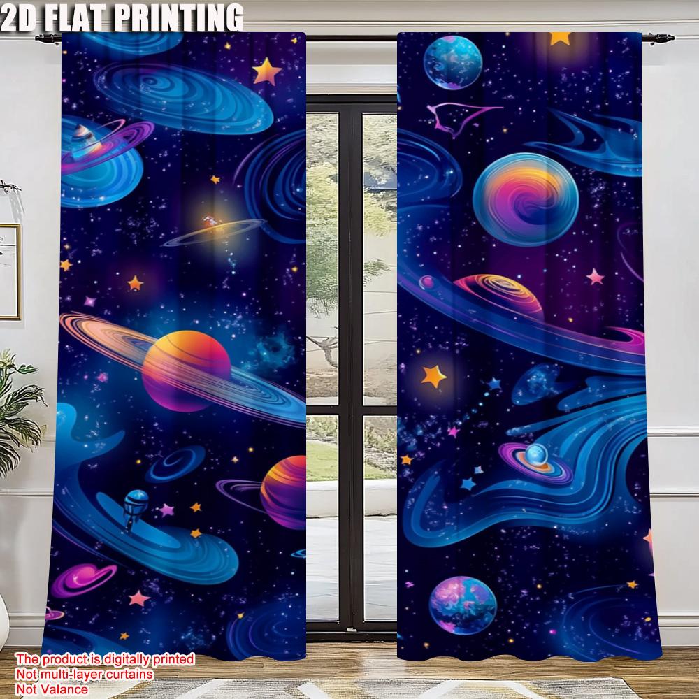 2pc    Window Drapes Outer Space Durable Polyester  Without Electricity Holiday Decorations Perfect for Carnival Decor