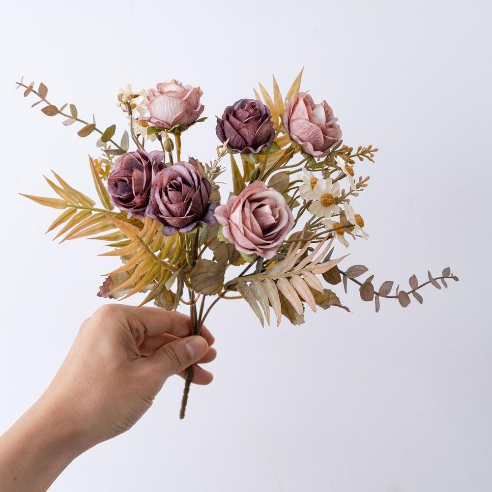 Artificial Rose Bouquet Fake Floral Ornament Complete Set Arrangement