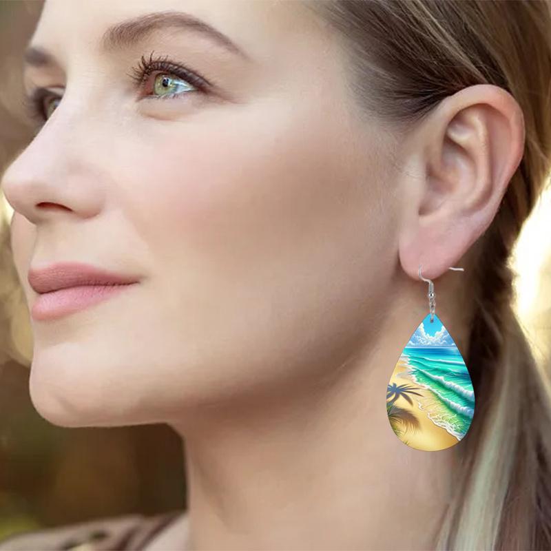 2 Pairs Ocean Style Seaside Beach Sunshine Teardrop Leather Earrings Holiday Gifts for Friends Fashion Accessories Elegant Earrings