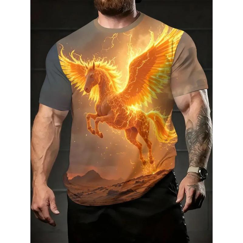 Fashion Printed Top Casual Loose Short Sleeve Crew Neck T-Shirts Boys 6XL