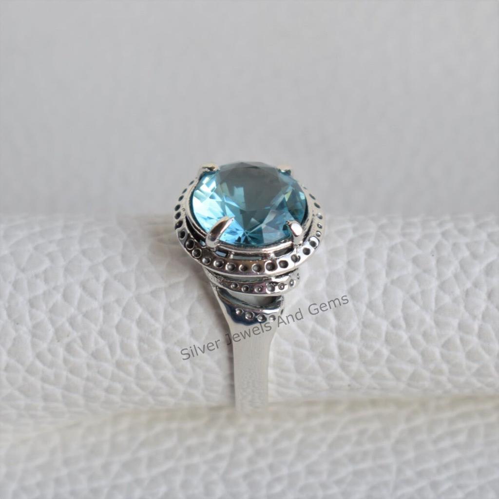 Blue Topaz Ring: 925 Sterling Silver Boho Ring, December Birthstone