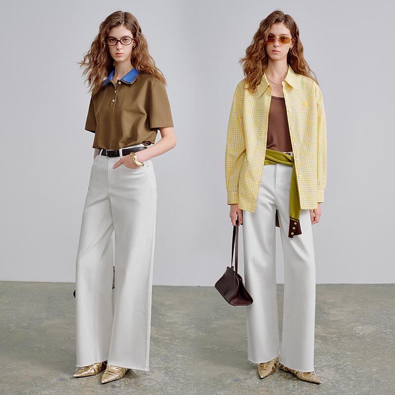 Chuyu Black Label Women's Lycra Stretch Wide-Leg Frayed Hem Jeans