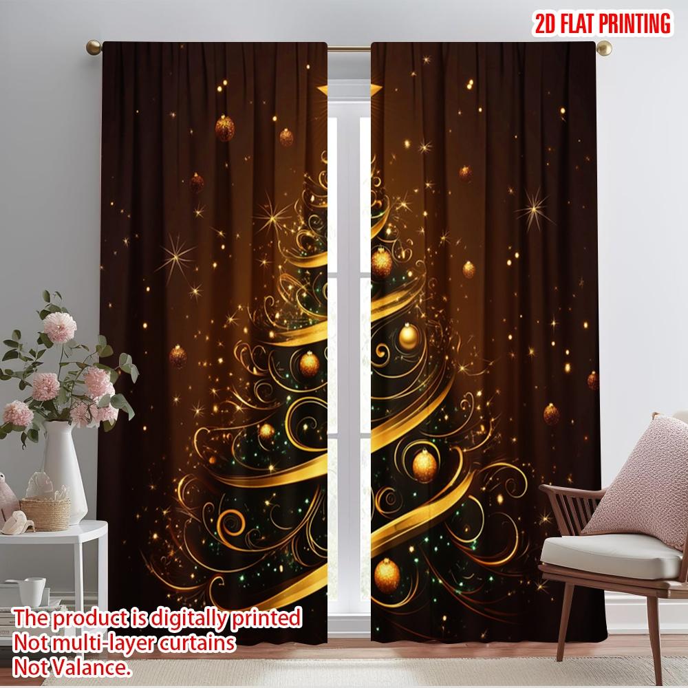 

2pcs,2D plane printing Contemporary Curtains Festive Christmas Tree Ornament Polyester Woven (without rod) Art Deco Festive Use 52.50×116.00 CM 2pcs
