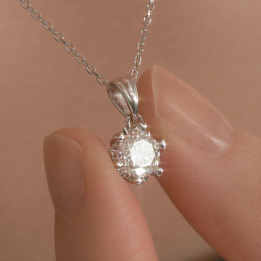 

92.5 Silver Karena Heart Prong Moissanite Necklace W