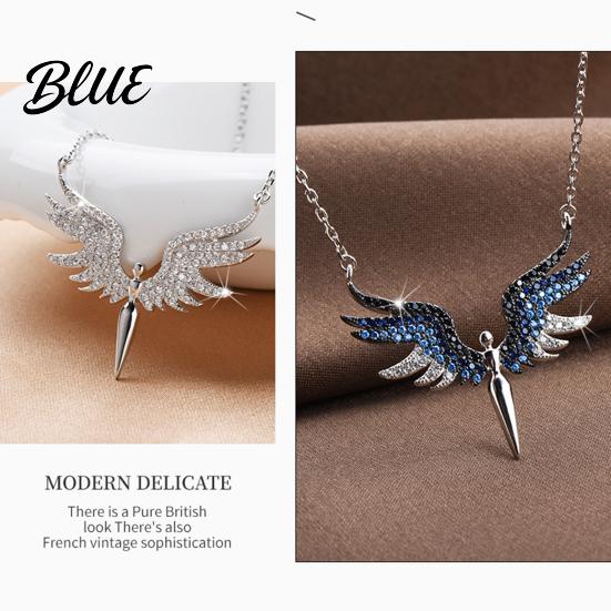 Fine Workmanship Necklace Women Rhinestones Angle Wing Shape Pendant Choker