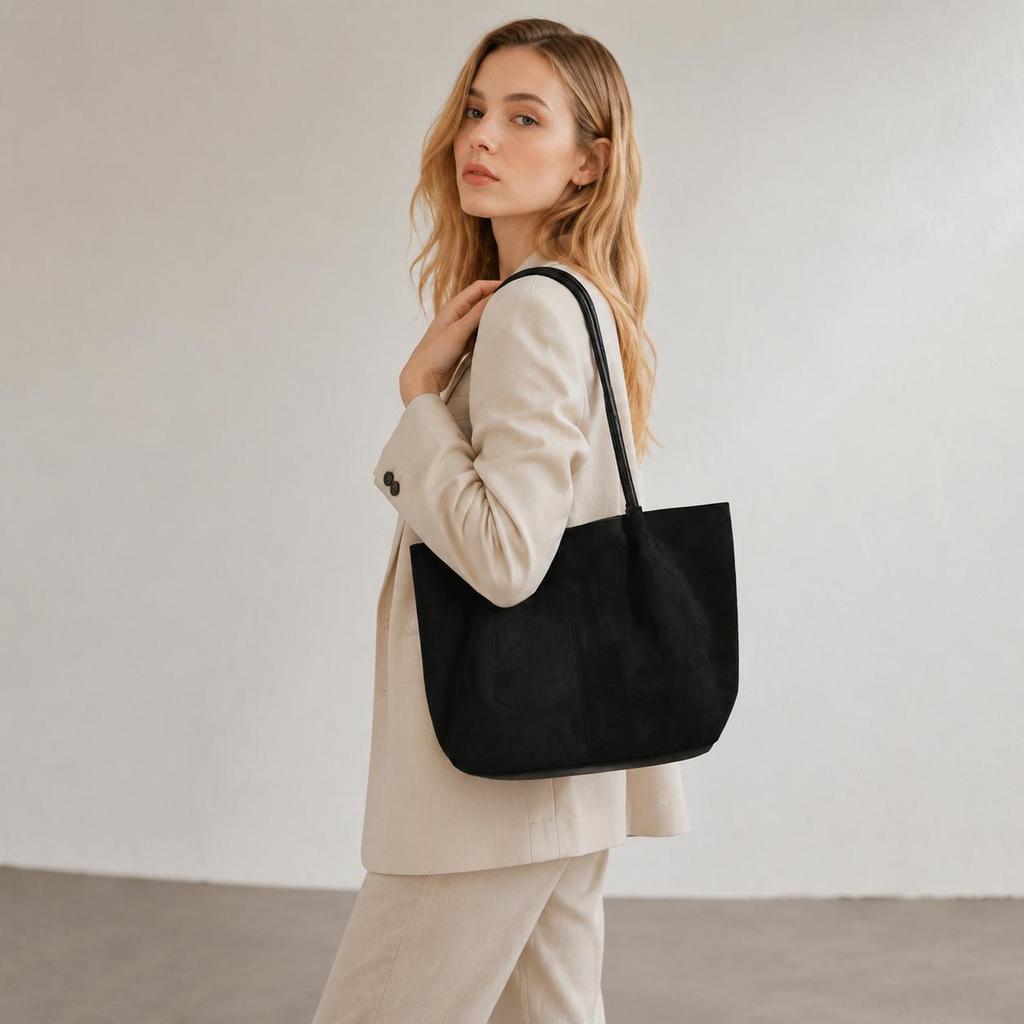 Borsa Tote Retro in Camoscio e Velluto da Donna: Di alta gamma, ad alta capacità per lavoro e tragitto