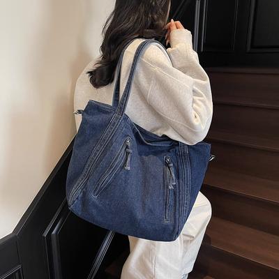 Jeans Tragetasche Damen Große Kapazität Pendeln Schultertasche Umhängetasche