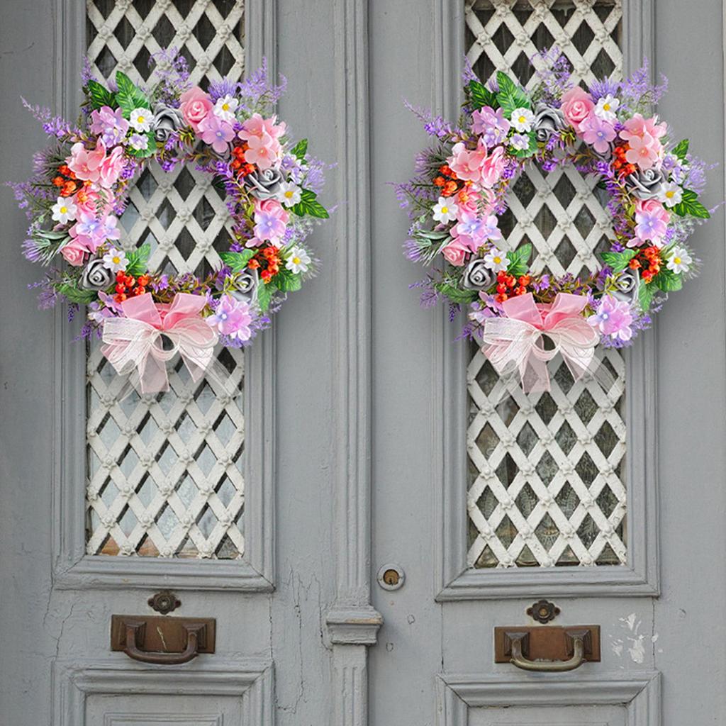 Wianek z symulowanych kwiatów w kształcie kokardy, wianek sezonowy, dekoracja do zawieszenia na drzwiach, rekwizyty świąteczne, dekoracja do zawieszenia na oknie