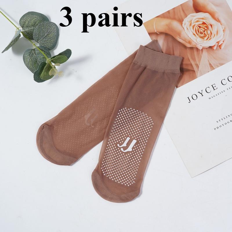 

Набір 3/5/10 пар. Жіночі нековзкі короткі шовкові панчохи, невидимі прозорі масажні шкарпетки з анти-гачком. 3 pairs бежевий