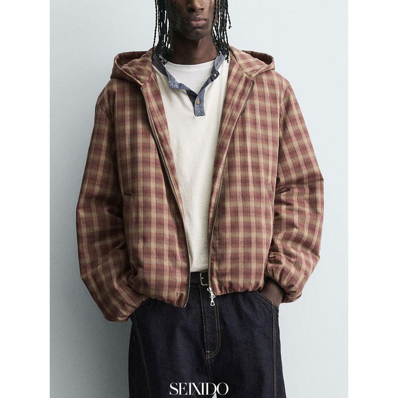 Cabinet 549! New Autumn and Winter Men's Cotton Loose Hooded Jacket 8281460 609 Plaid Quilted Jacket for Men