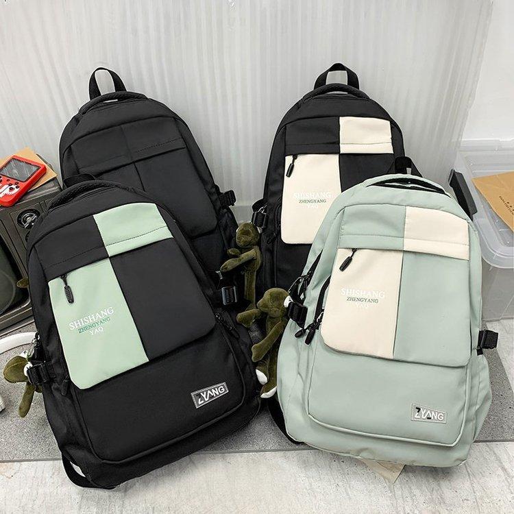 Schoolbag couple schoolbag male new Korean version Harajuku contrasting color double backpack female high school college student casual double