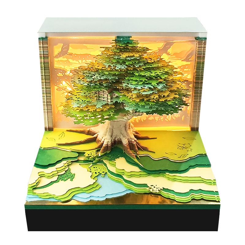 Tree of Life 3D Paper Carving Calendar and Sticky Notes Desk Ornament