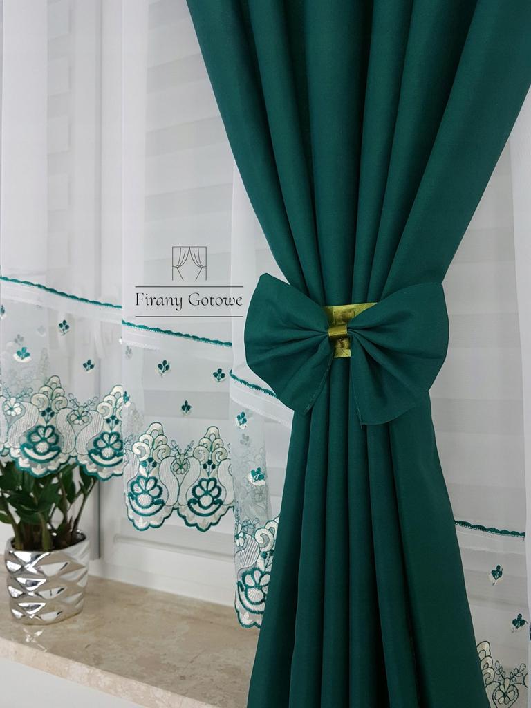 Kant-en-klare gordijn met draperieën versierd met een lambrequin - groen