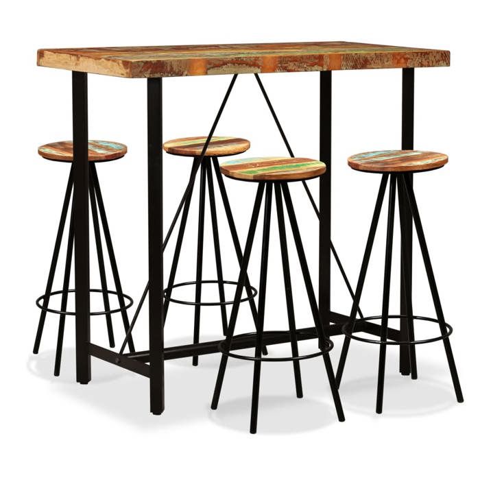 Ensemble de bar - VIDAXL - Bois de récupération massif - Noir