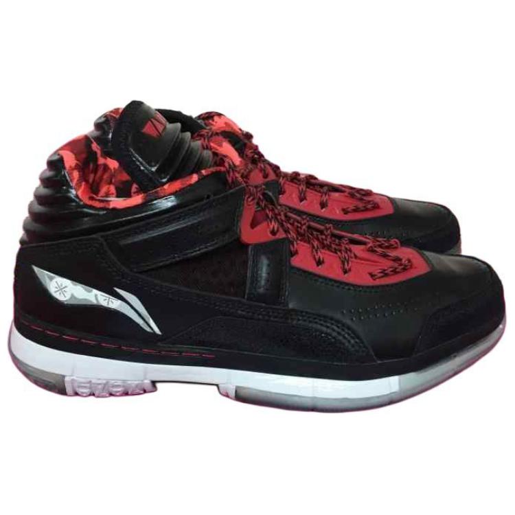 Li Ning WOW 1.5 Slip Resistant Abrasion Resistant Mid top Basketball Shoes Men's Black White Red ABAH037-2