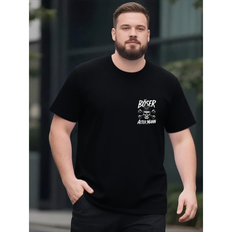 Herren Big & Tall Kurzarm-T-Shirt Street Style Vintage Print T-Shirts Geeignet für Männer Lockerer Schnitt Rundhals Freizeit-Oberteil