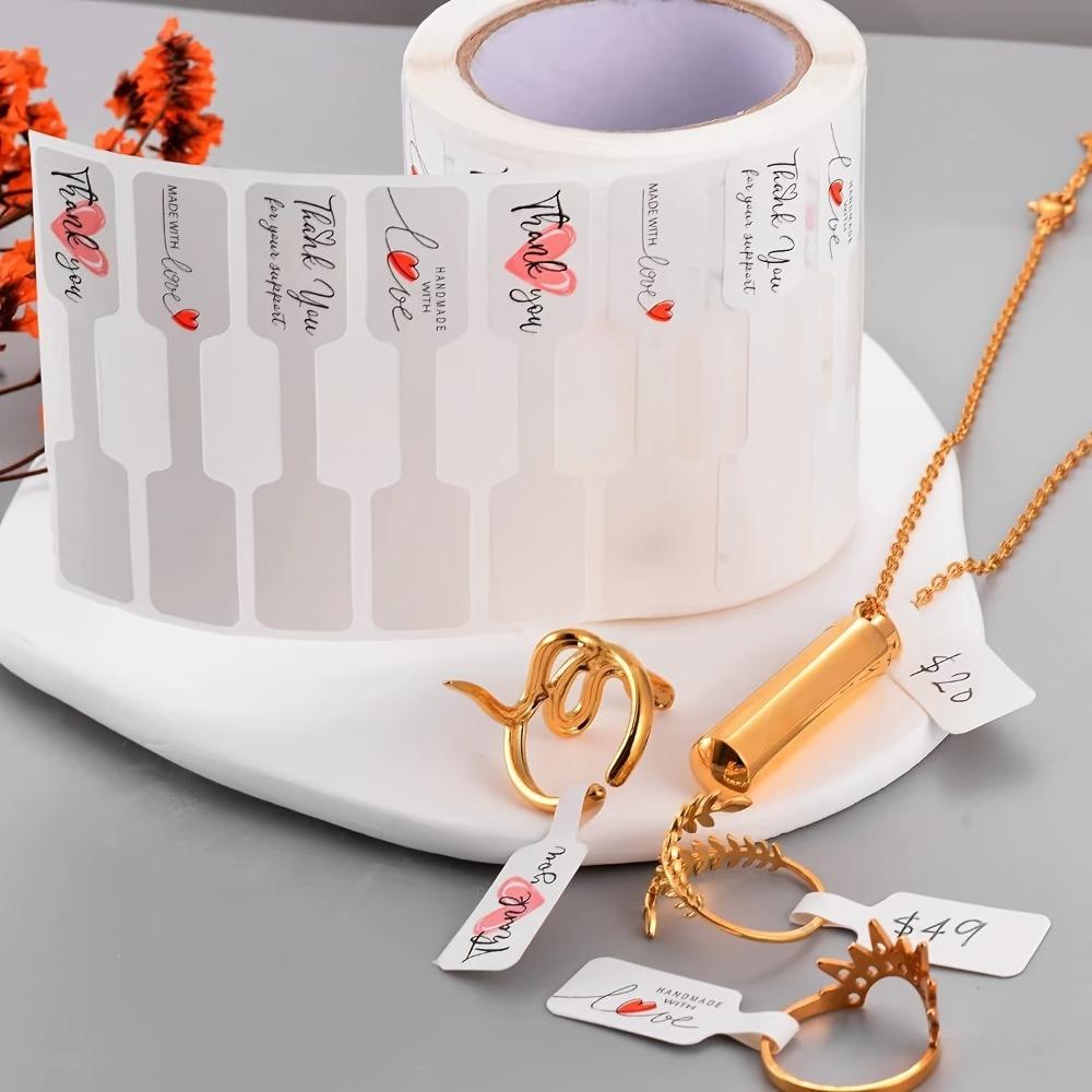 1 Roll Elegant White Self-Adhesive Jewelry Price Tags with "THANK YOU" Message - Glossy Finish, Perfect for DIY Crafts & Handmade Accessories Display