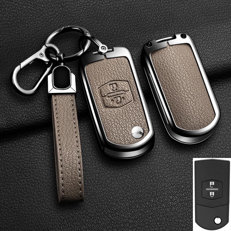 New Zinc Alloy Leather Car Flip Key Case Cover for 2 3 5 6 CX7 CX9 RX8 MX5 MPV Demio Holder Protector Keychain Accessories