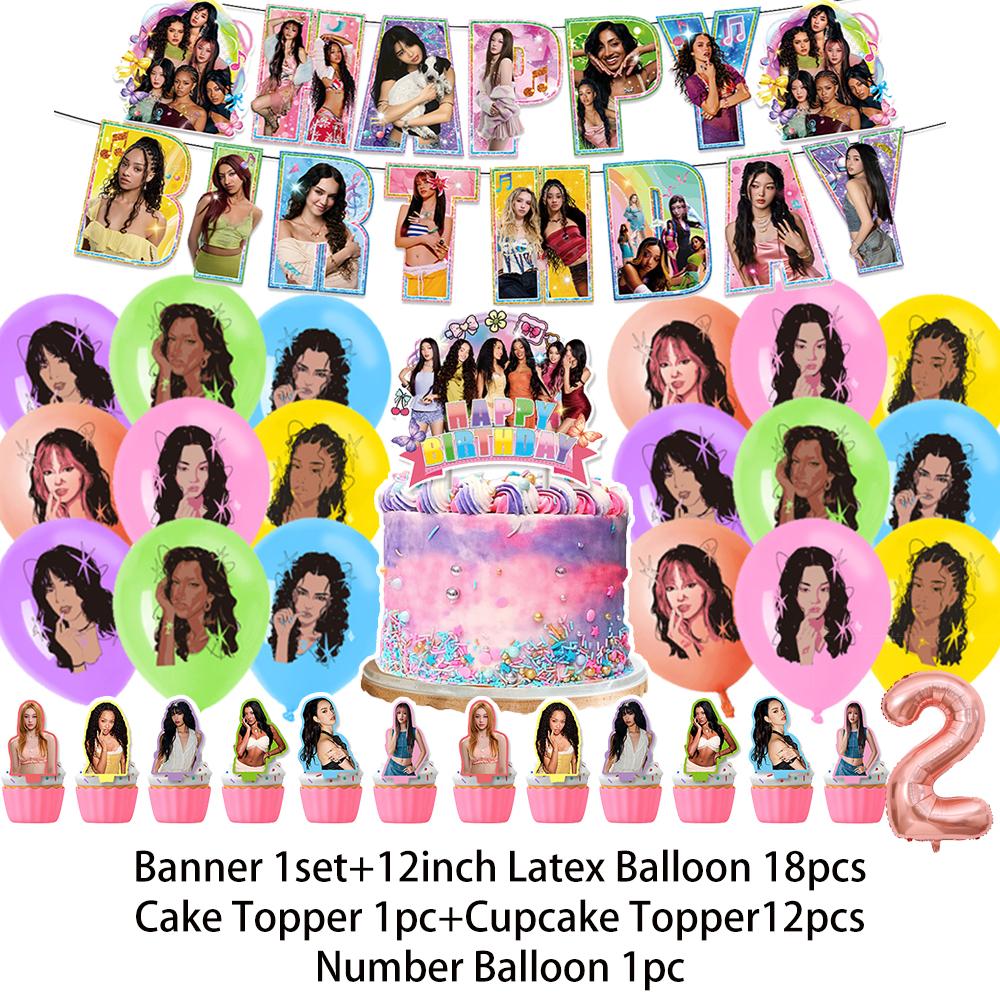 K-Katseyes Theme Birthday Party Decorations Background Kpop Girl Party Favor Fans Balloon Set Cake Topper Backdrop Gift Supplies