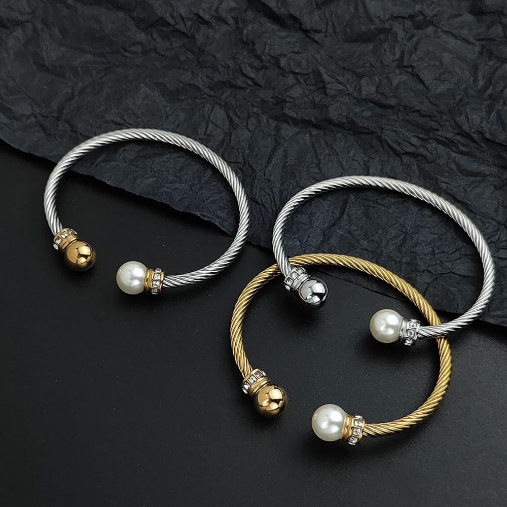 Creative Steel Wire Pearl Zircon Gold-plated Stainless Steel Women's Bracelet Waterproof and Rust-free Couple Bracelet