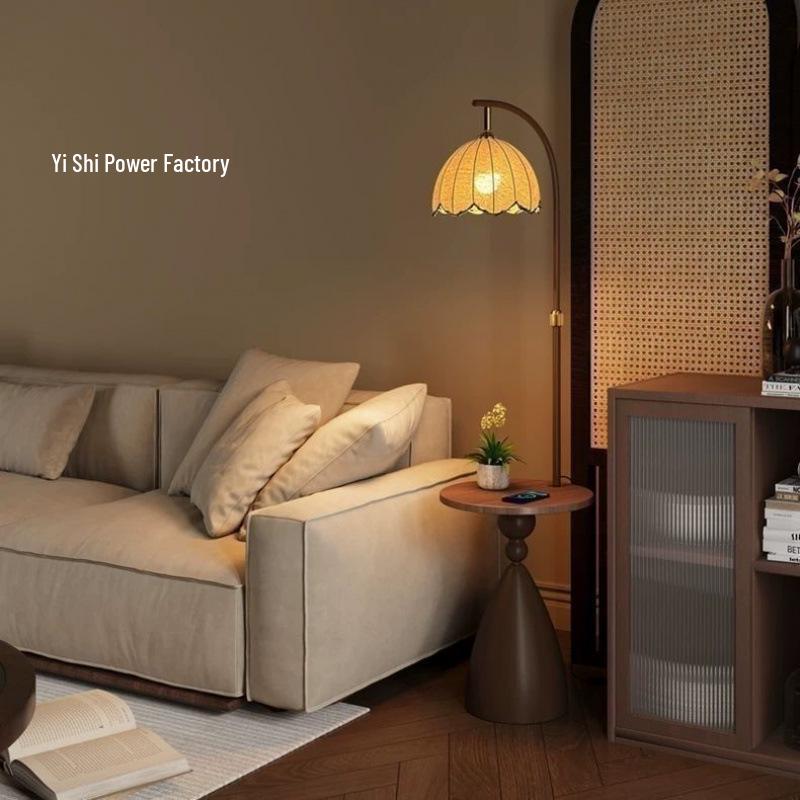 Retro American Style Floor and Table Lamp Set with Living Room Coffee Table and Bedroom Bedside Storage