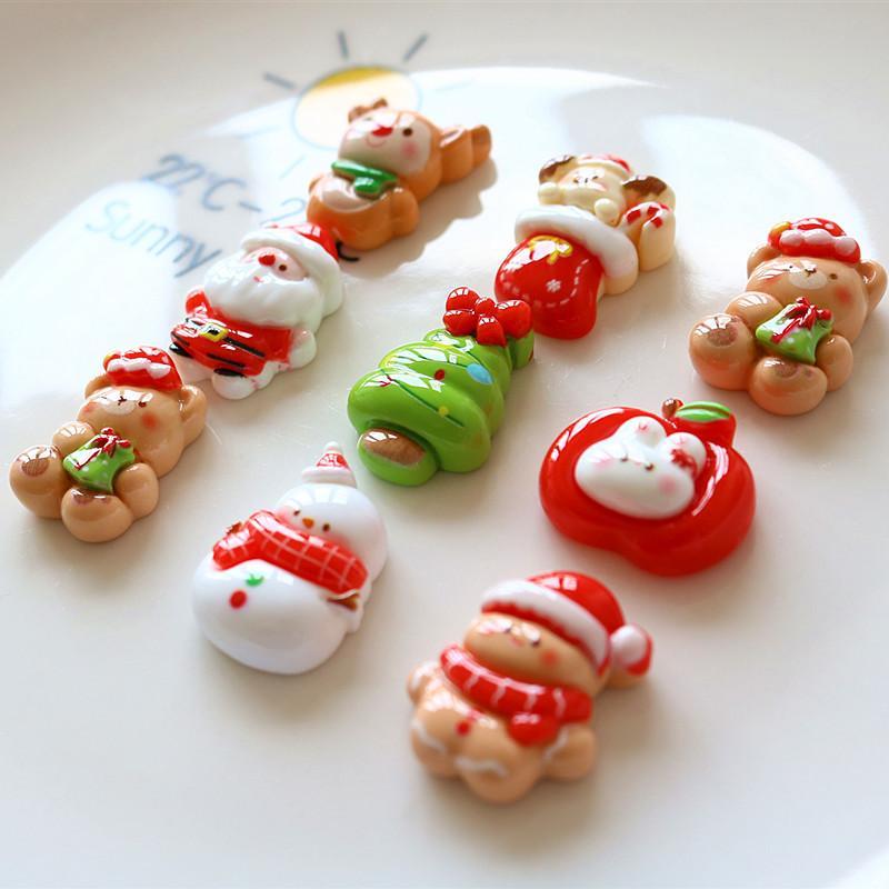 10Pcs Cute Cartoon Christmas Christmas Tree Resin Flatback Cabochon Diy For Phone Case Hairpin Keychain Earrings Scrapbook