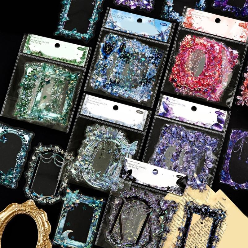 10 Sheets Border Sticker Crystal Museums Series Sticker Decorative Sticker Aesthetic Sticker Scrapbooking Supplies