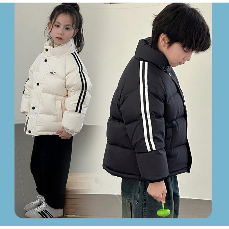 2025 Kids Thick Warm White Duck Down Stand Collar Short Puffer Jacket Boys Girls