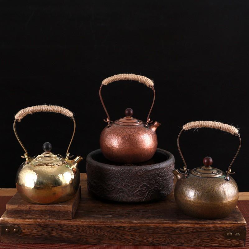Handcrafted Copper Kettle Tea Brewing Warming Wine Side Handle Design 420ml 750ml 1000ml 1100ml
