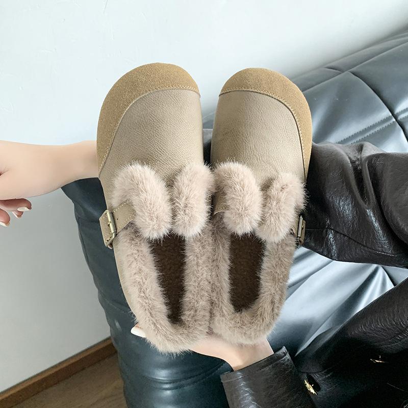 

2025 autumn and winter retro new comfortable and warm grandma shoes women s one-pedal Boken shoes fluffy shoes maternity cotton shoes 35