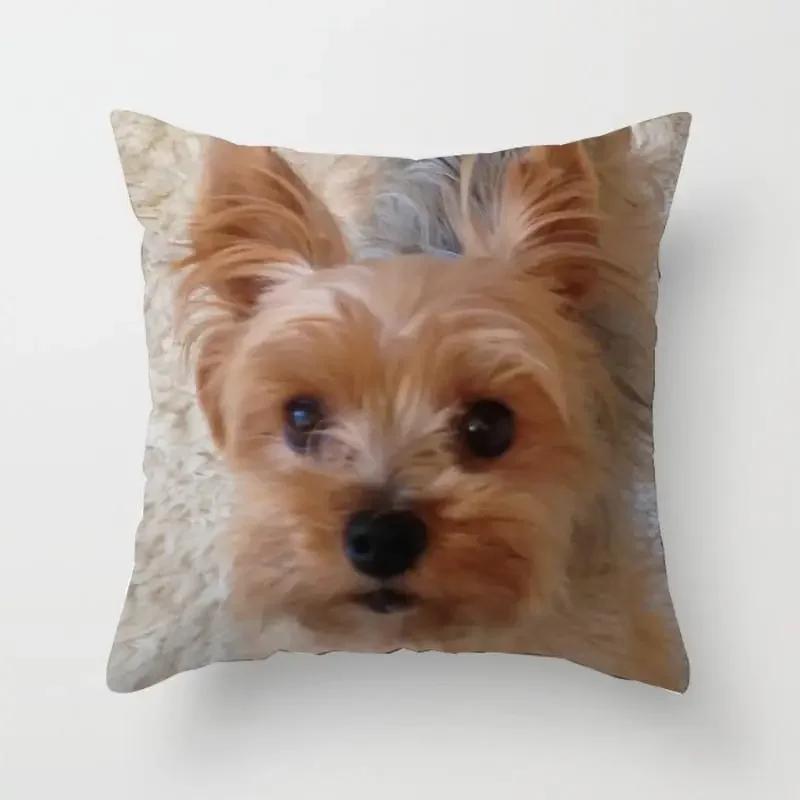 1Pc Cute Dog Yorkie Bichon Yorkshire Decor Print Pillow Case Bedroom Sofa Waist Cushions Cover Car Decoration Cushion