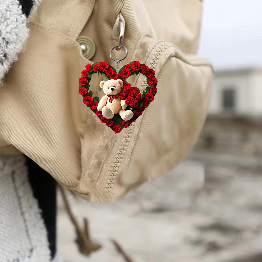 1pc Acrylic 2D Panda Love Heart Pendant, Christmas Tree Car Rearview Mirror Pendant Home Party Pendant