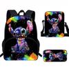 Stitch Kids School Backpack Set Elementary Students Oxford Fabric Ergonomic Design Printed Cartoon 3-Piece Bundle