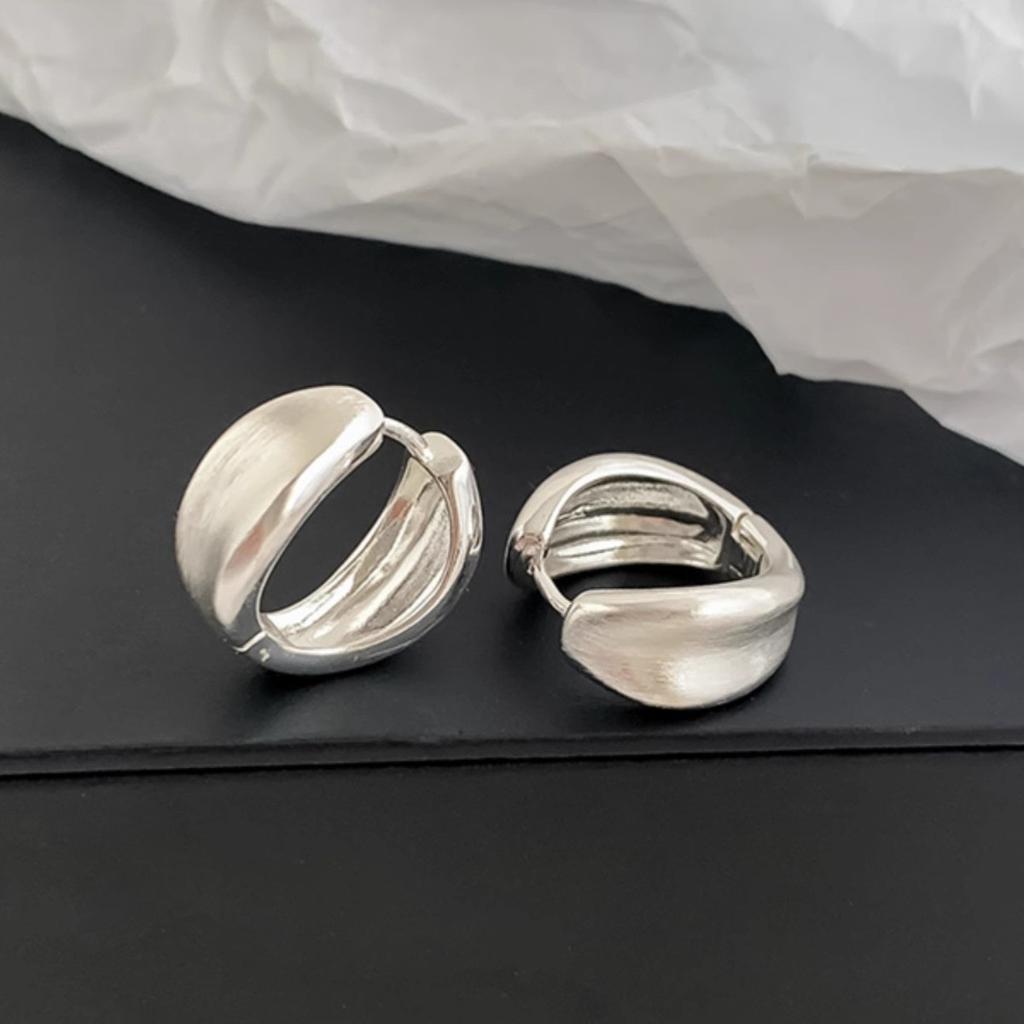 New 925 Silver Hoop Earrings Clip Matte Circle Geometric Punk For Women Girl Gift Jewelry