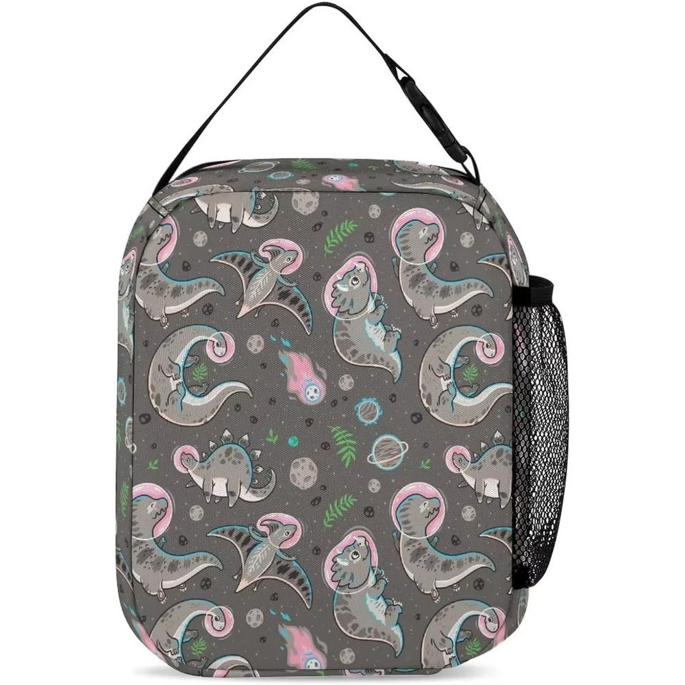 Dacawin Colorful Rainbow Dinosaur Lunch Bag Insulated Reusable Cooler Lunch Box Thermal Tote Handbag for Kids Boys Work Picnic