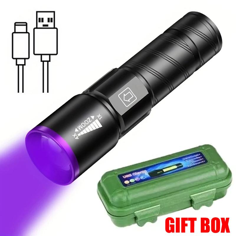 UV Flashlight LED Ultraviolet Torch Zoomable Mini Ultra Violet Lights 395/365nm Inspection Lamp Pet Urine Stain Detector Tools
