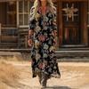 Damen Retro Blumenmuster Langarmkleid - Europäischer & Amerikanischer Stil