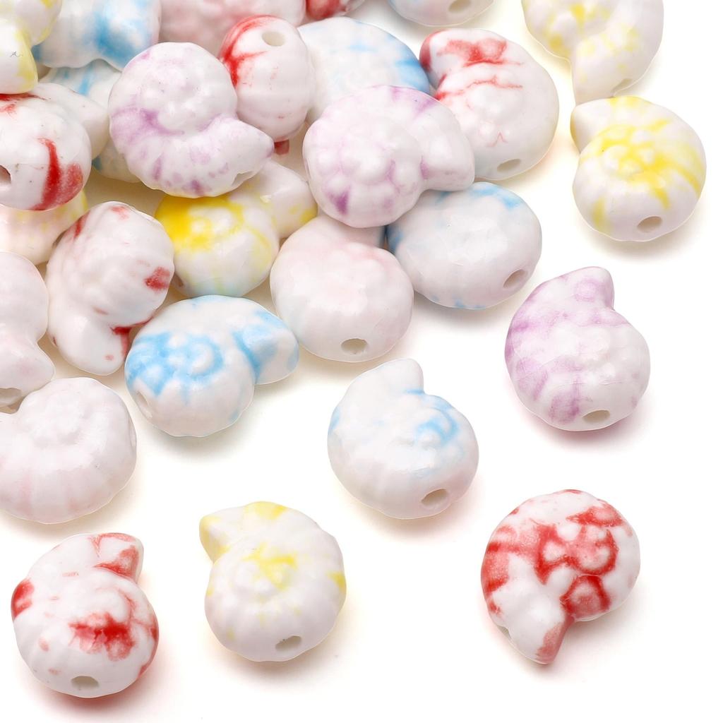 2Pcs Ceramic Ink Splashing Dyeing Beads Conch Whelk Sea Snail Charm For DIY Accessories Jewelry Making