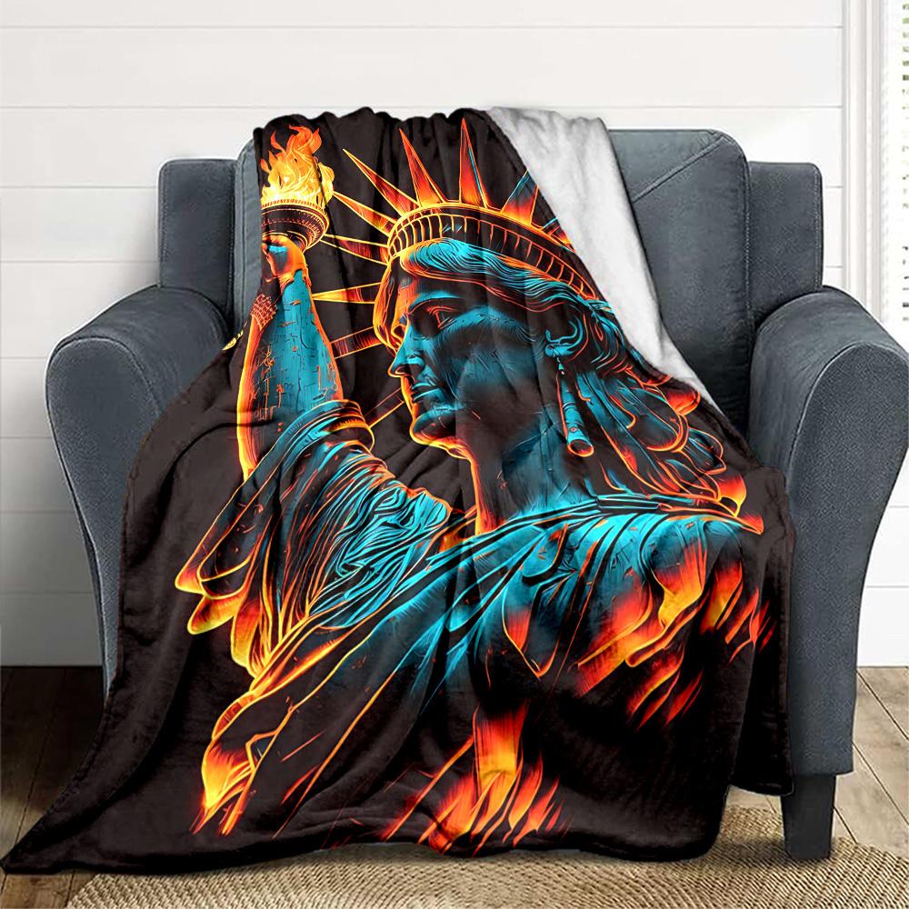 1pc Statue of Liberty Soft Comfortable Blanket Digital Print, All Season Multipurpose Knit Fabric Bedding, Office, Sofa Home Decor Blanket